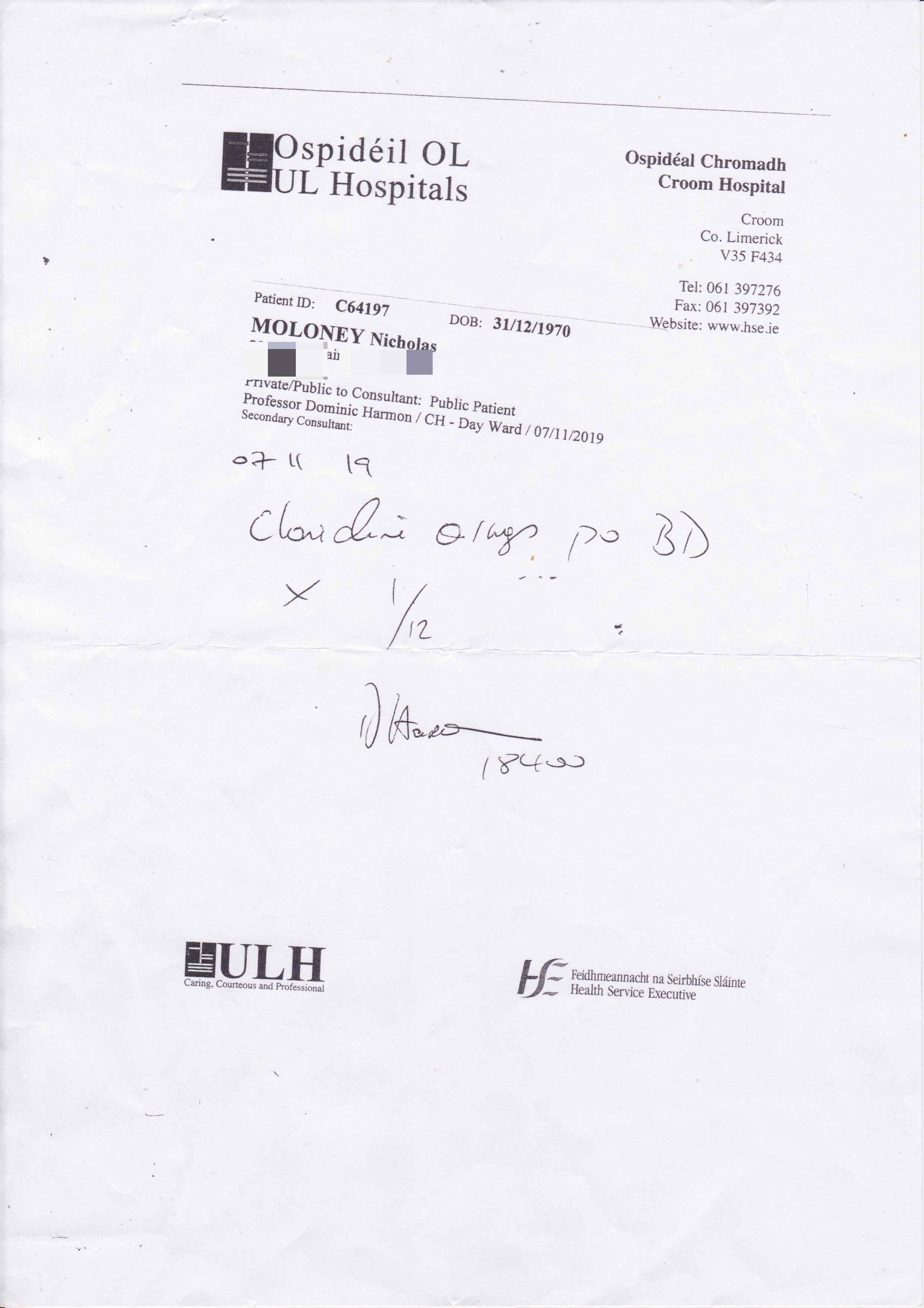 Preview of Hospital Prescription — Clonidine — 7 November 2019